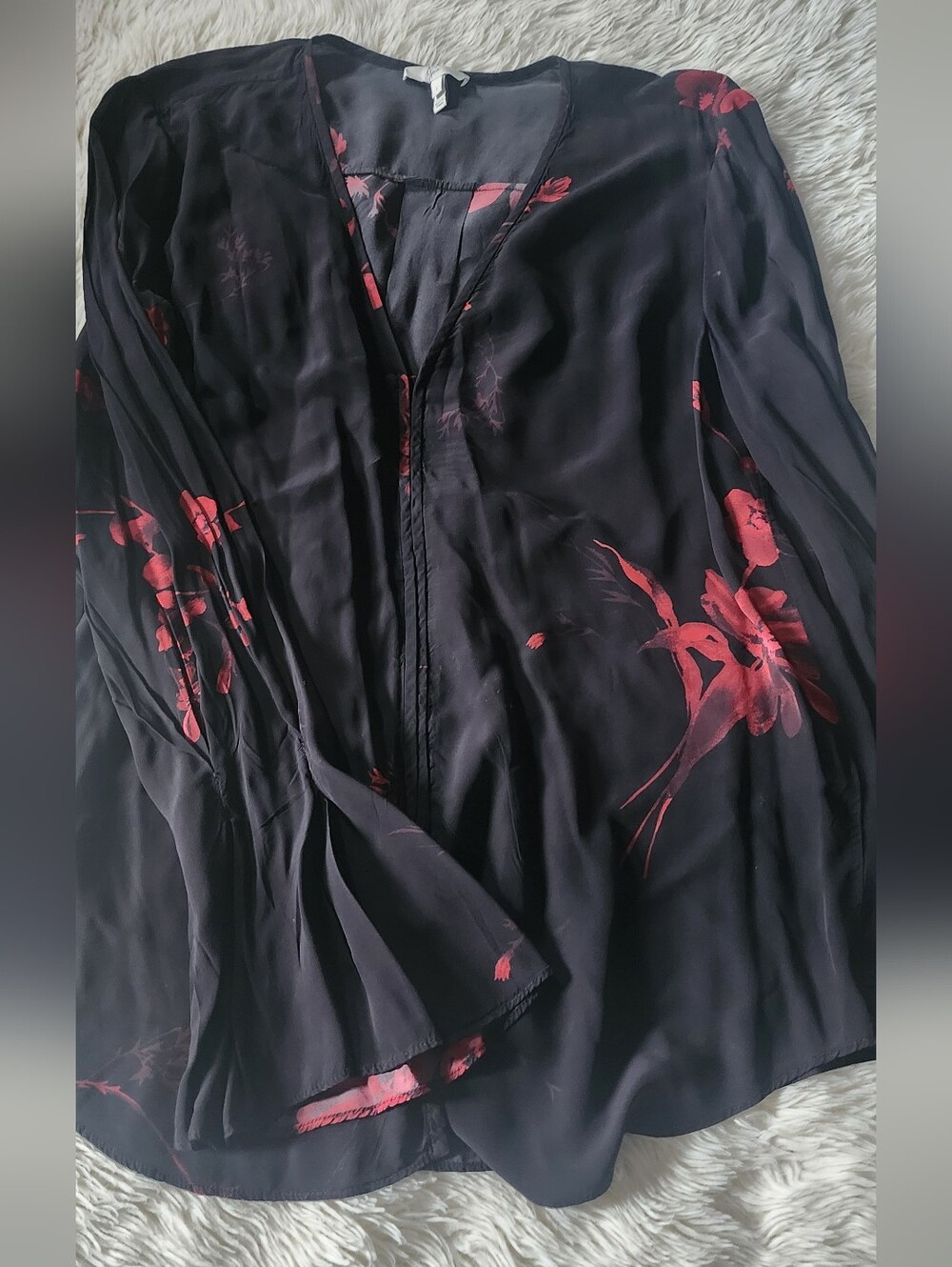Black Blouse with Pink Floral Print